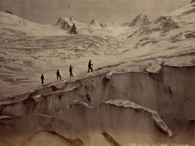 Alpinistes au col du Géant, à Chamonix - Photo ancienne de montagne