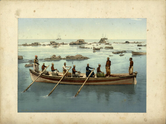 Bateliers de Jaffa, en Palestine - Authentique photochrome PZ - Montage sur carton d'origine