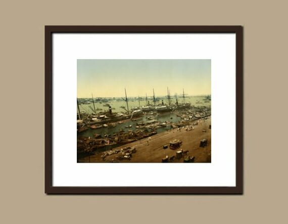 Vapeurs dans le port de Calcutta, photochrome P.Z. Inde - Simulation d'encadrement