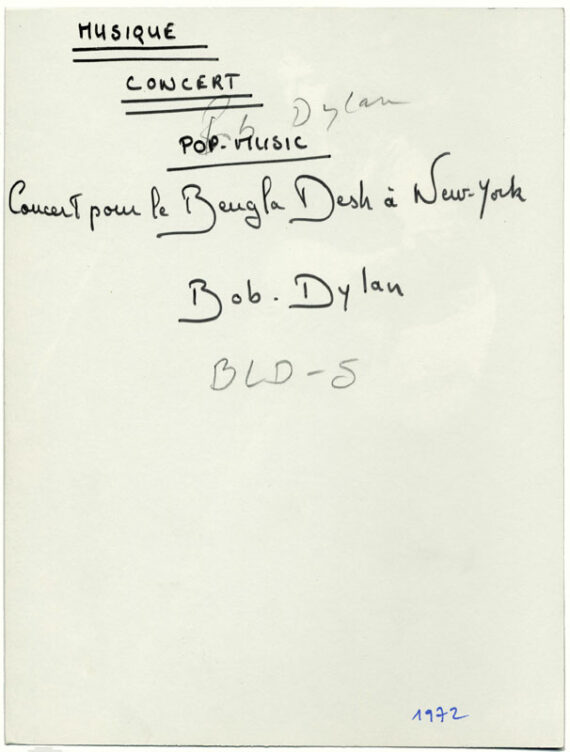 Bob Dylan, Concert for Bangladesh, 1971 - Dos du tirage