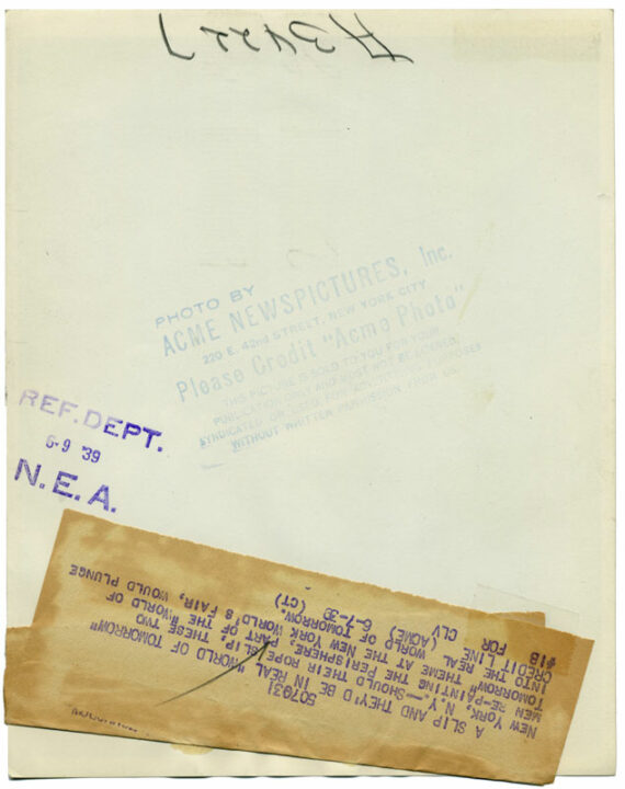 Périsphère et Trylon, exposition universelle de New York de 1939 - Dos du tirage.