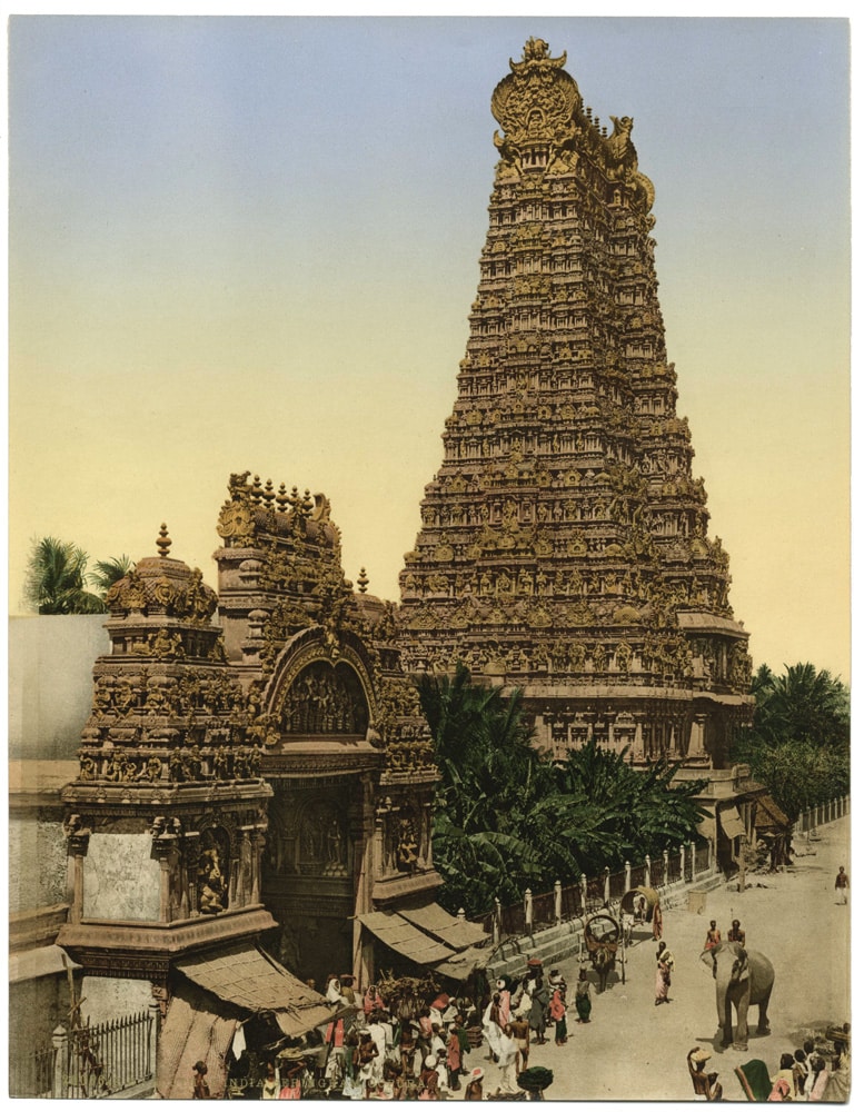 Inde : Gopura Est du temple de Mînâkshî - Photochrome P.Z. 20056 - Photo Memory