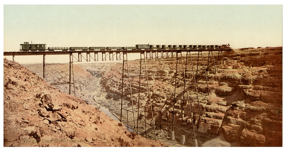 Train au dessus du Canyon Diablo, Airzona - Photochrome D.P.C. d'époque, circa 1900 - Photo Memory